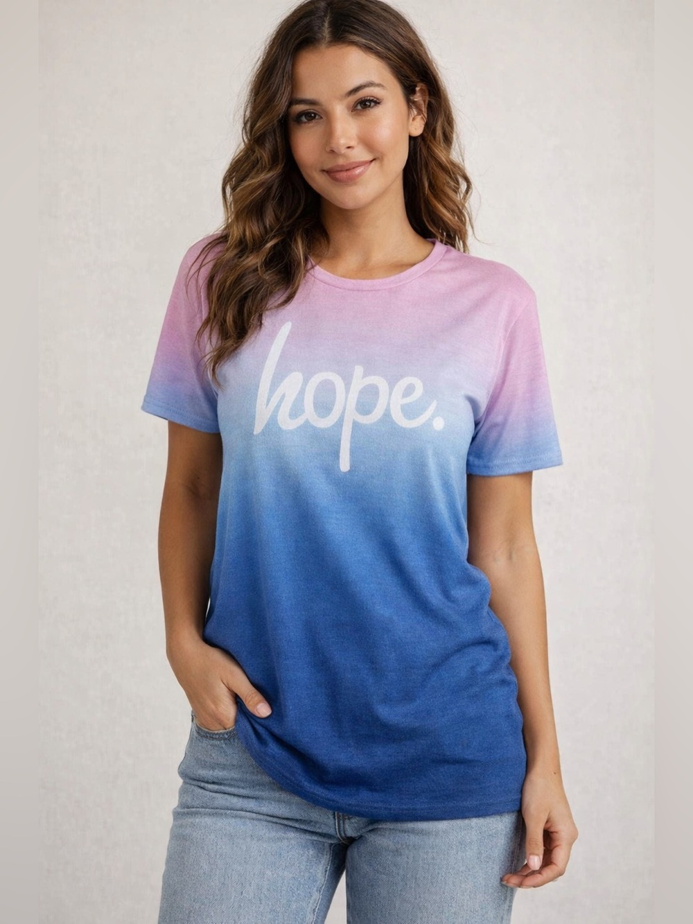 Hope Ombre Crewneck Tee - Pink to Blue (2XL)